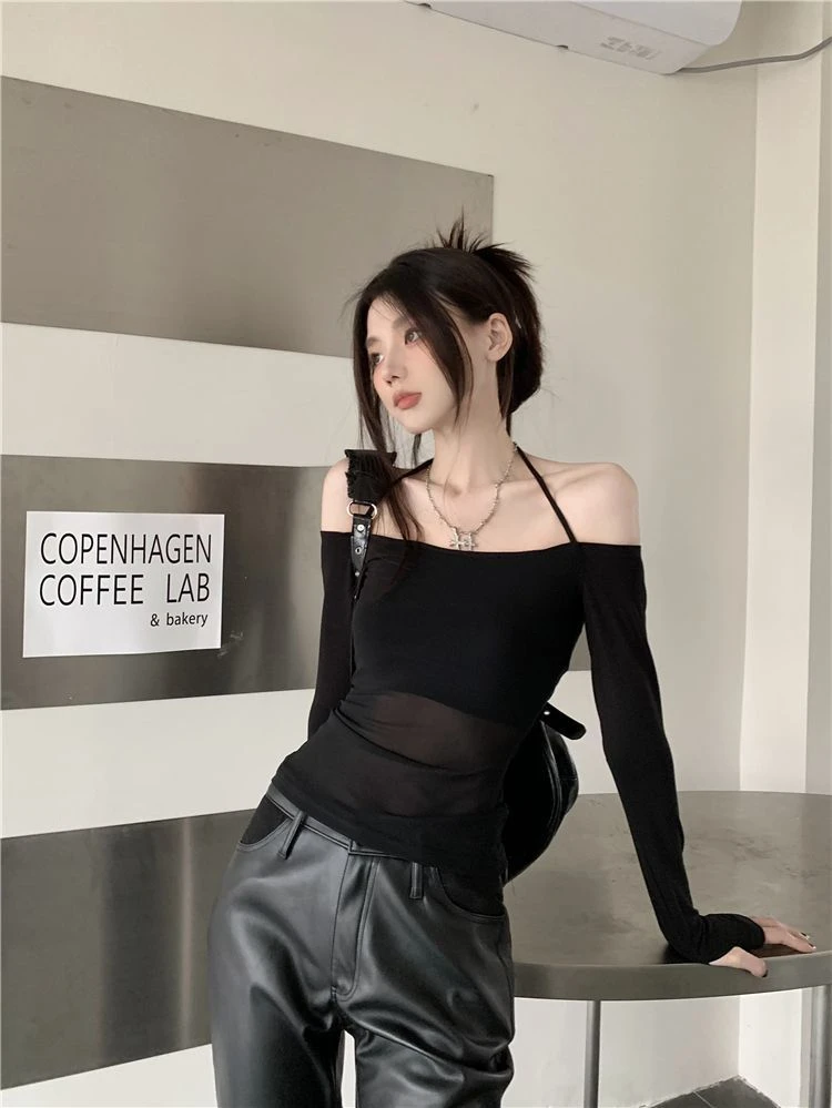 Long Sleeve Top Womens Halter 2025 Casual Tee Shirt Gauze Trendy Off Shoulder T Shirts Femme Y2k Crop Top Streetwear Party Club 13 Long Sleeve Top Womens Halter 2025 Casual Tee Shirt Gauze Trendy Off Shoulder T Shirts Femme Y2k Crop Top Streetwear Party Club
