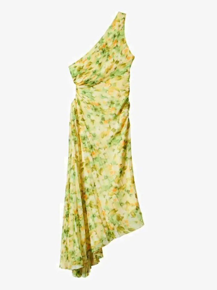 Ootddress Elegant Female Sexy Dress Gown Pleated One-Shoulder Sleeveless Summer Party Dress Fashion Slim Solid For Women Maxi Dress