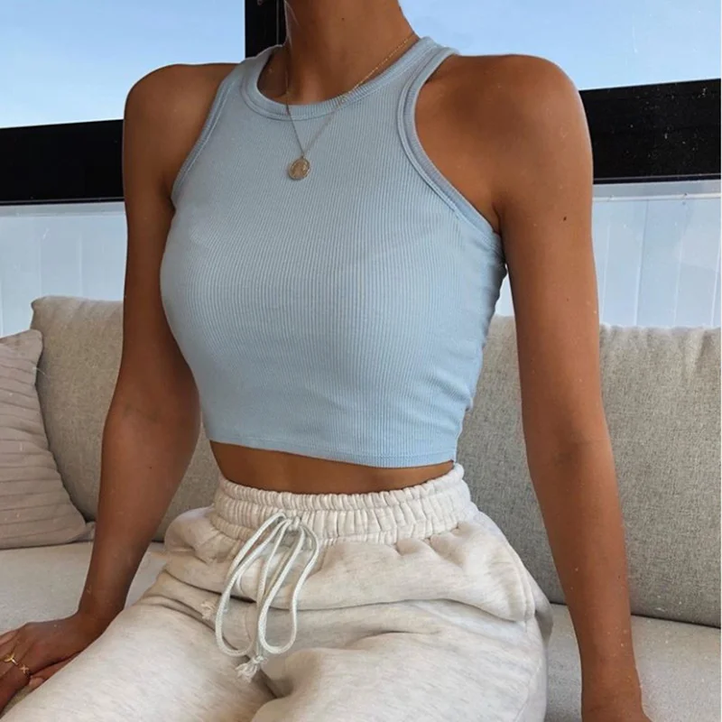 Ootddress Summer Cotton Sleeveless Vest For Women White Top Knit Ribbed Casual Tank Tops Female High Streetwear Cropped Top Camis