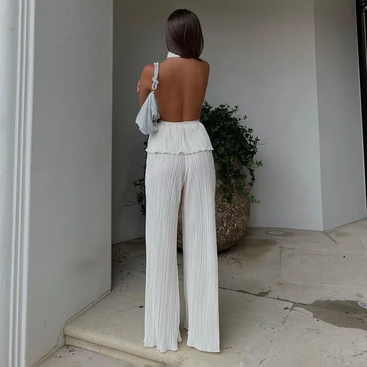 Ootddress Casual Loose Halter Two Piece Sets Suit Women Summer High Waist Pants Set Ladies Elegant Ruched Travel Holiday Outfits 8 Ootddress Casual Loose Halter Two Piece Sets Suit Women Summer High Waist Pants Set Ladies Elegant Ruched Travel Holiday Outfits