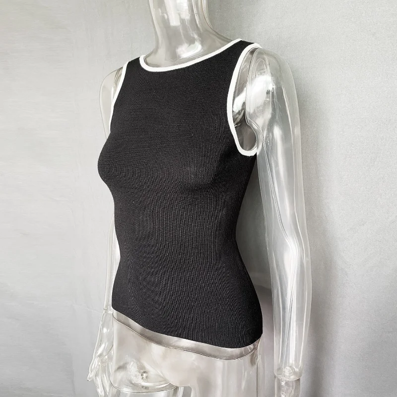 Ootddress Casual For Women Contrast Y2k Top Vest Backless Patchwork Pullover Top Slim Sheer Tracksuit Summer Cute Female Tank Top