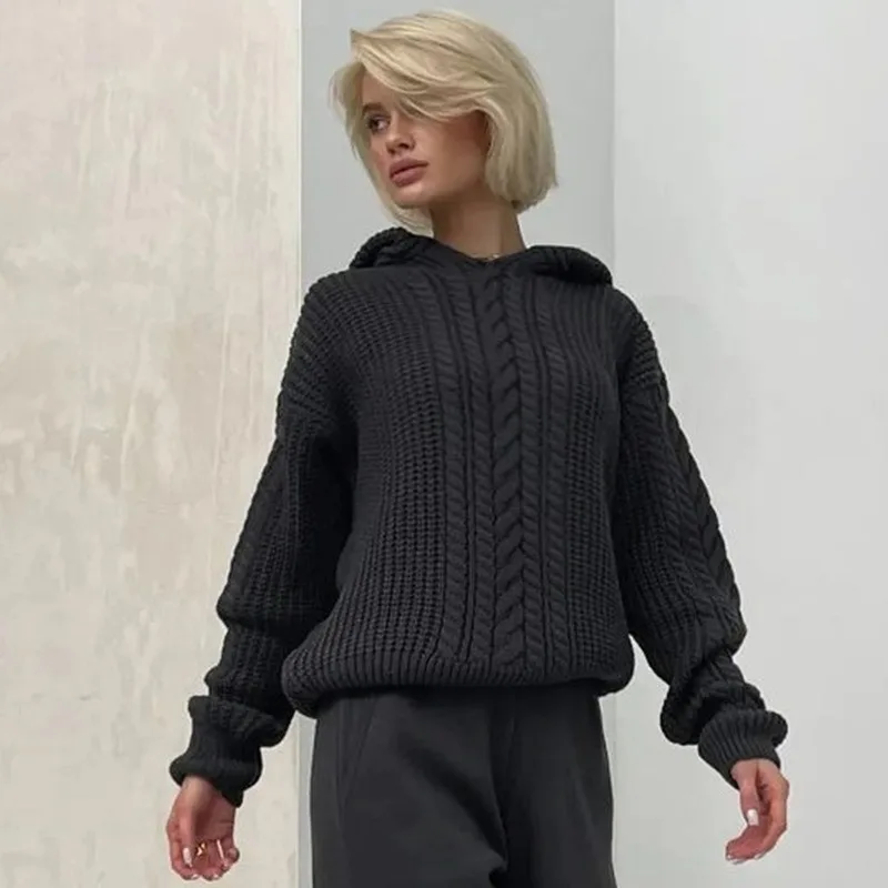 Ootddress Knitted Hoodies Sweater Women Loose Long Sleeve Autumn Pullover Woman Street Casual 2025 Baggy Coat Female Winter Clothes