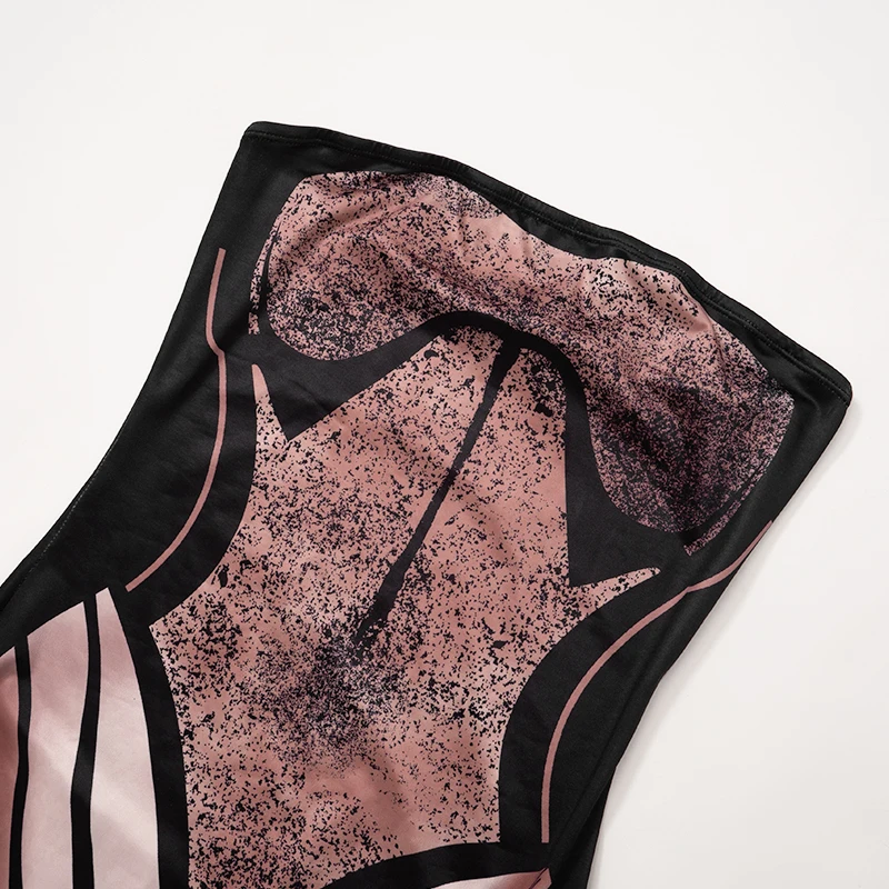 Women Vintage Butterfly Oil Painting Print Wrap Strapless High Split Prom Casual Gowns