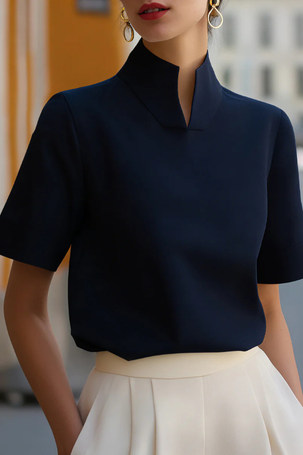 Stylish Stand-up Collar Short-sleeved Casual Chinese-style Shirt