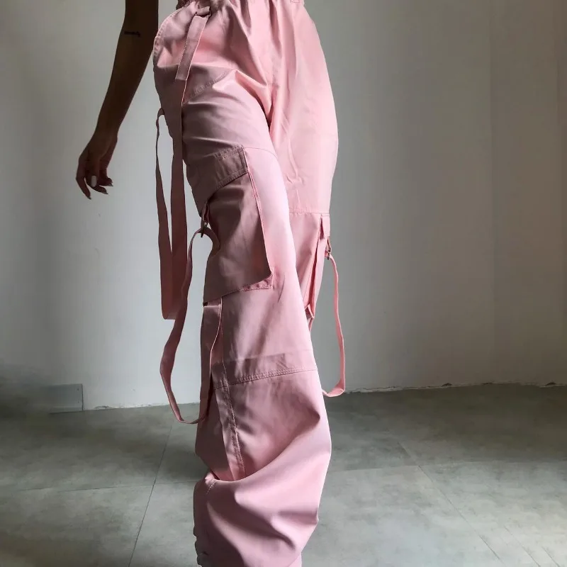 Ootddress High Waist Cargo Pants Women Pocket Loose Pink Fashion Baggy Sweatwear Female 2025 Autumn Winter Casual Sweatpants Woman