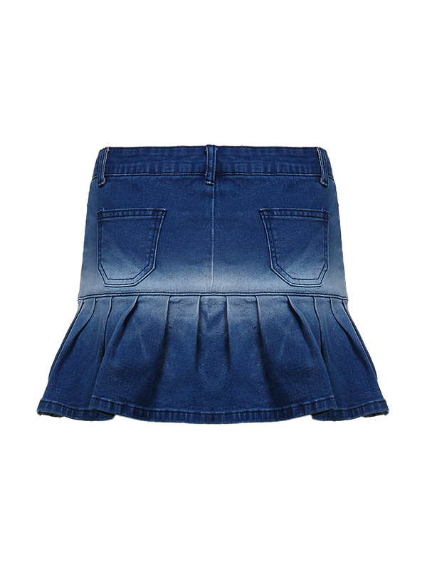 Vintage Pleated Ultra Short Denim Mini Skirt