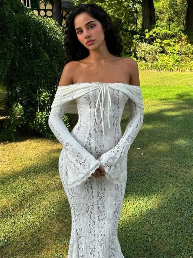 Ootddress Autumn Lace Off-Shoulder Long Dress For Women See-Through Printed Lace-Up High Waist Luxury Female Elegant Party Dress New 35 Ootddress Autumn Lace Off-Shoulder Long Dress For Women See-Through Printed Lace-Up High Waist Luxury Female Elegant Party Dress New