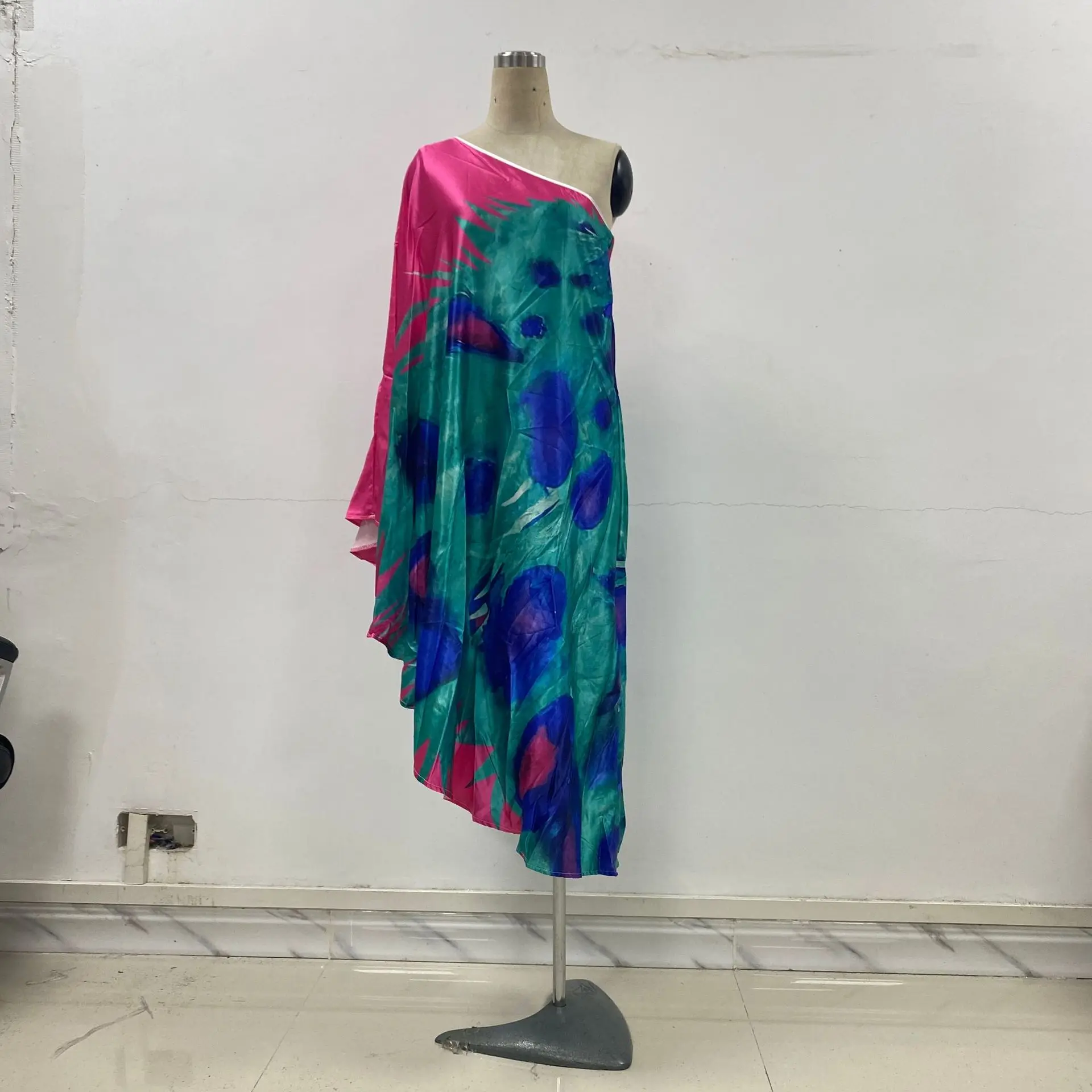 Color Butterfly Print One Shoulder Sleeve Dresses Women Sexy Off Shoulder Loose Beach Vacation Irregular Long Dress Streetwear 26 undefined