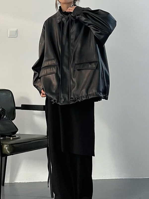 Oversized Black Faux Leather Jacket