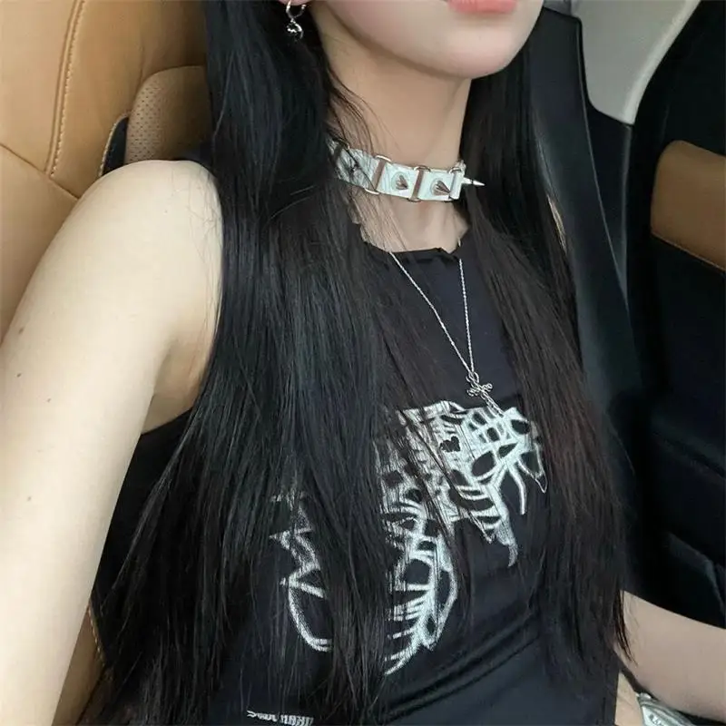 Summer Spider Web Print Tank Tops Aesthetic Hollow Out Bandage Punk Vest Irregular Women Causal Basic Y2k Streetwear Crop Top