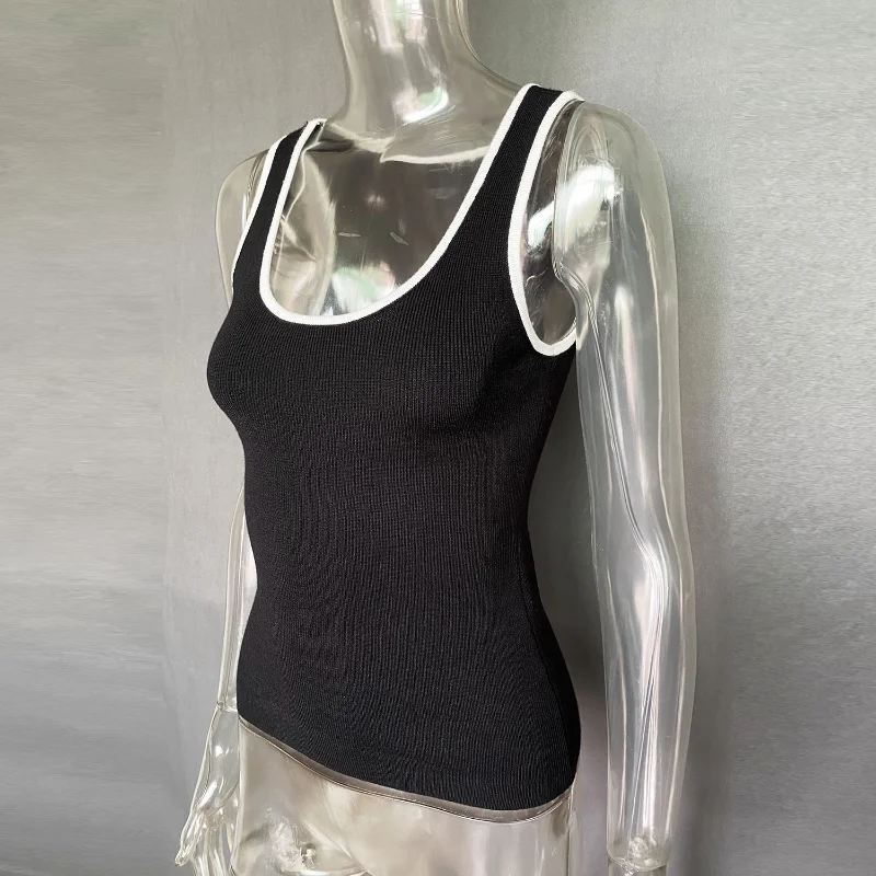 Ootddress Casual For Women Contrast Y2k Top Vest Backless Patchwork Pullover Top Slim Sheer Tracksuit Summer Cute Female Tank Top