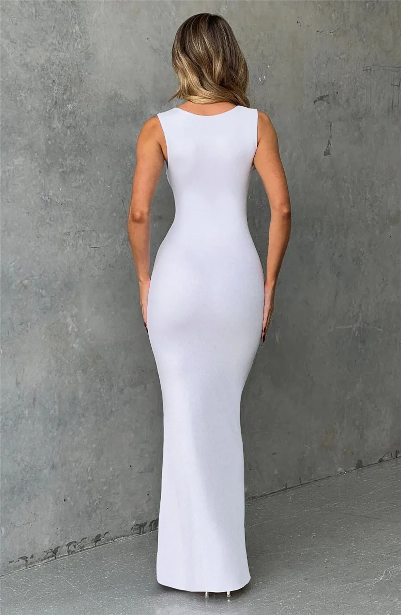 Ootddress Elegant Sleeveless Sexy Maxi Dress For Women Summer New Square Collar Bodycon Club Party Long Tank Dress New 2025