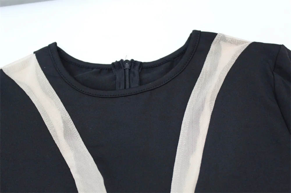 Ootddress Mesh Stitching Jumpsuit Women Long Sleeve Bodycon One Piece See Through Monos Mujer Elegante Club Sexy Women's Playsuit