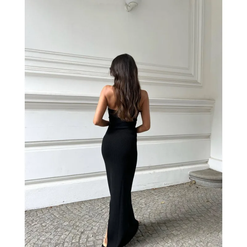 Ootddress Backless Slim Fashion Maxi Dress Knit Women Off-Shoulder High Waist Solid Elegant Party Dress Knitwear Female Sexy Dress