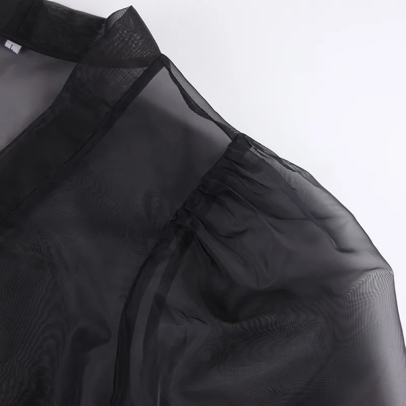 Ootddress Sheer Mesh Cover Up Beach Women Loose Long Sleeve V Neck Lace Shirts Ladies 2025 Summer Sexy See Through Bandage Cover-up