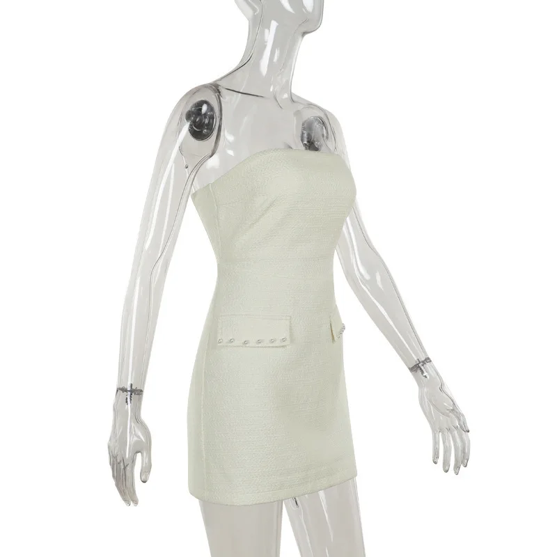 Ootddress Pearl Dress Sets Women Autumn Long Sleeve Coat And Mini Dress Two Piece Sets Femme Sexy Strapless Dress Matching Sets