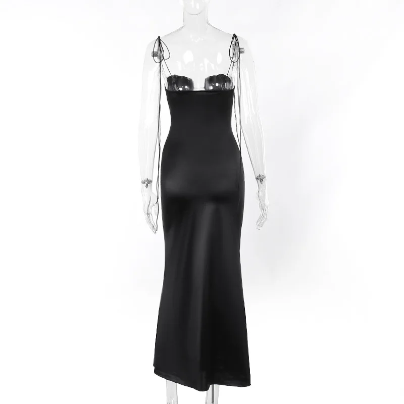 Ootddress Satin Bandage Dress Women Hollow Out Sleeveless Slim Long Dresses Femme Summer Party Elegant Sexy Backless Dress Woman