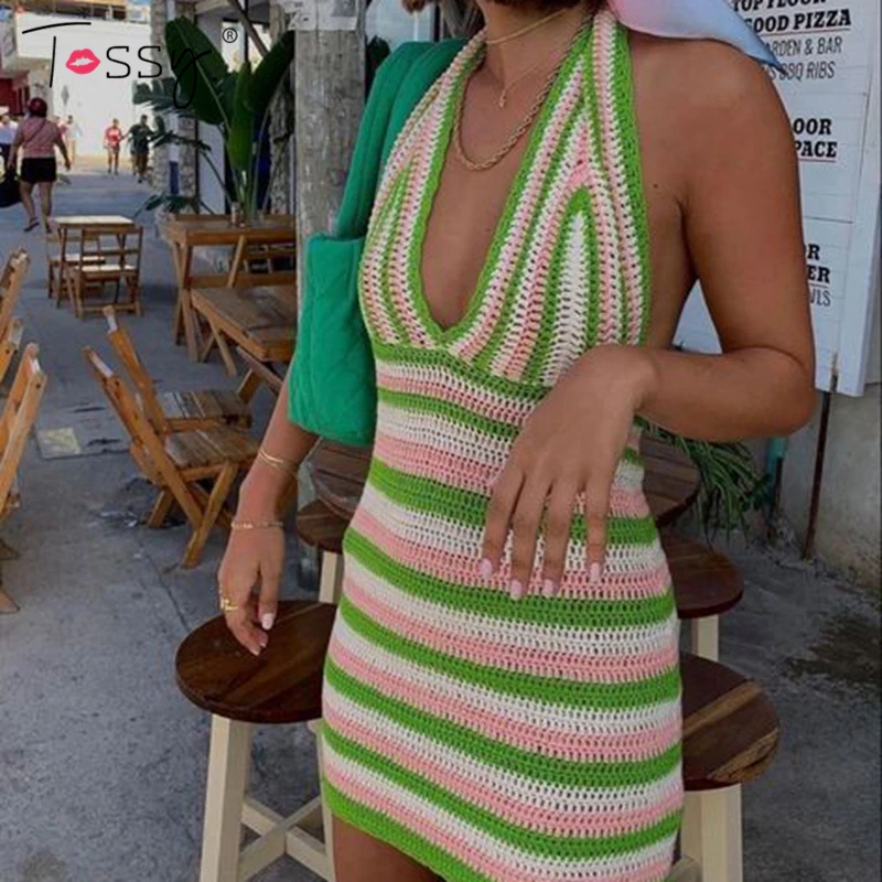 Ootddress Summer Knit Backless Dress Women Beach Holiday Partywear Sexy Halter Bodycon Slim V-Neck Sleeveless Mini Dresses 2025 Hot 42 Ootddress Summer Knit Backless Dress Women Beach Holiday Partywear Sexy Halter Bodycon Slim V-Neck Sleeveless Mini Dresses 2025 Hot