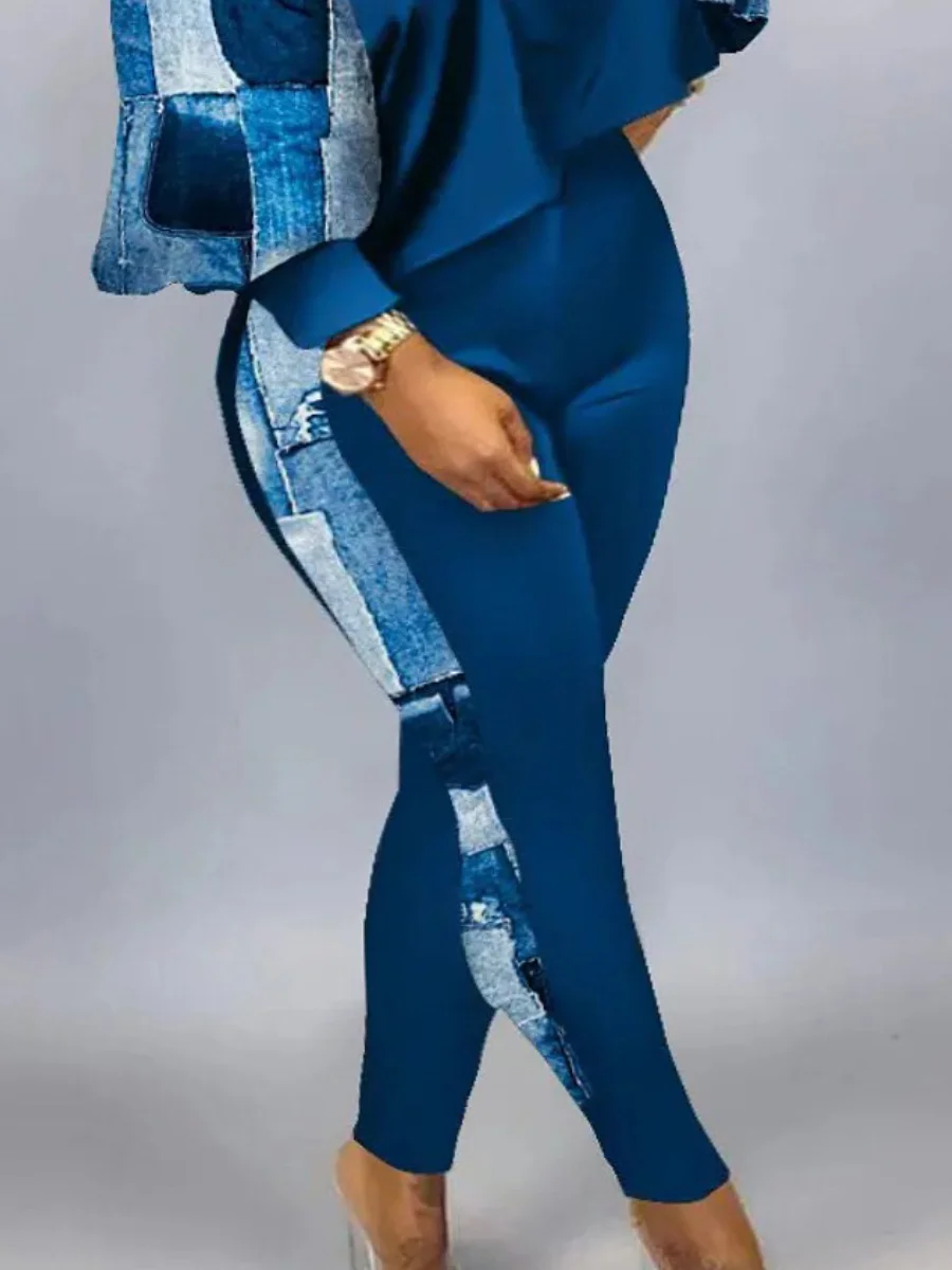 Plus Size Lantern Sleeve Gradient Print Skinny Pants Set 2025 Women Autumn Winter High Elasticity 2PC Tracksuits Outfits