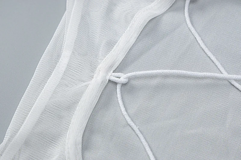 Ootddress See Through Mesh Sexy Backless Crop Top T Shirt For Women Ribbons Lace Up Splice Fungus Solid Hot Girl Club Summer New