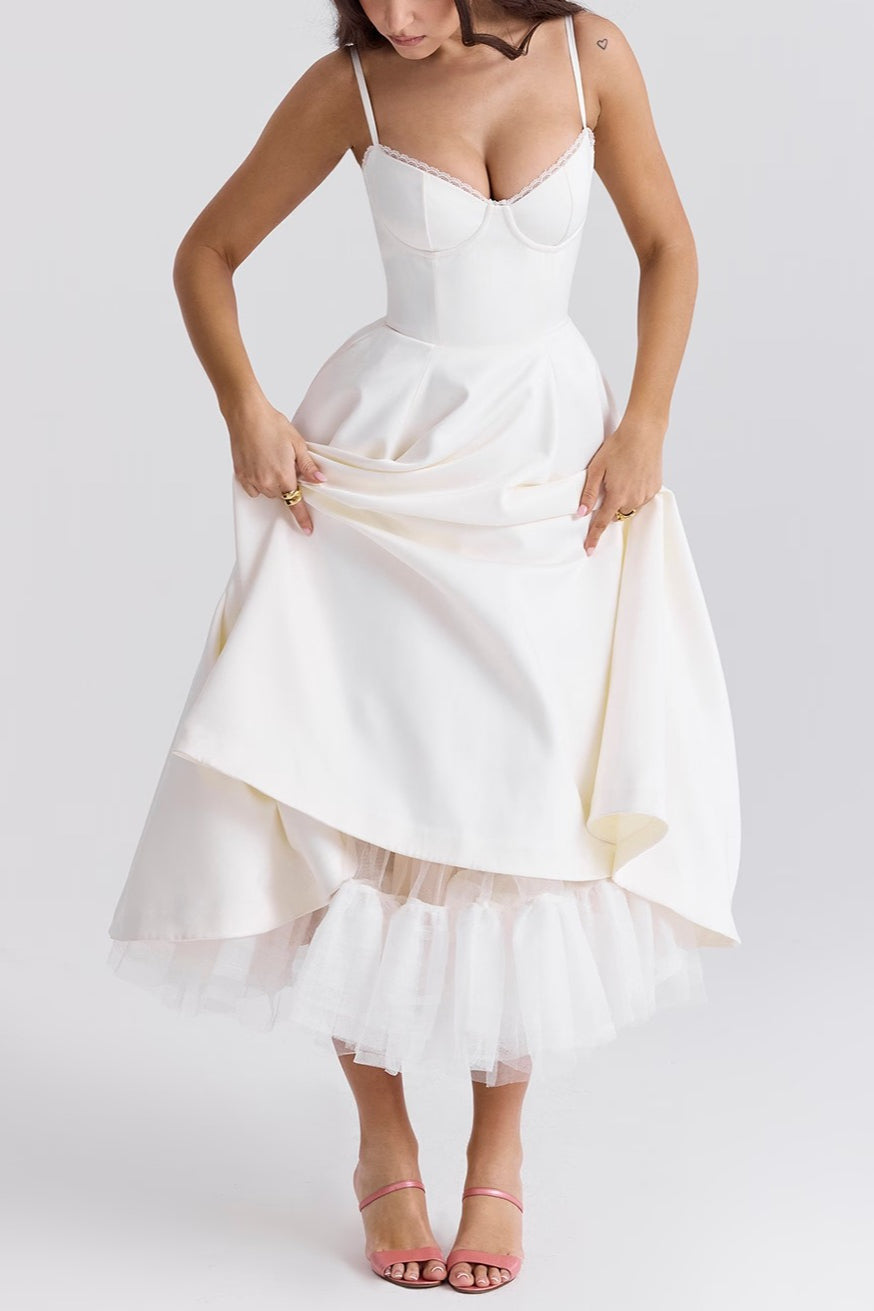 Maxi V-Neck Puff Dress