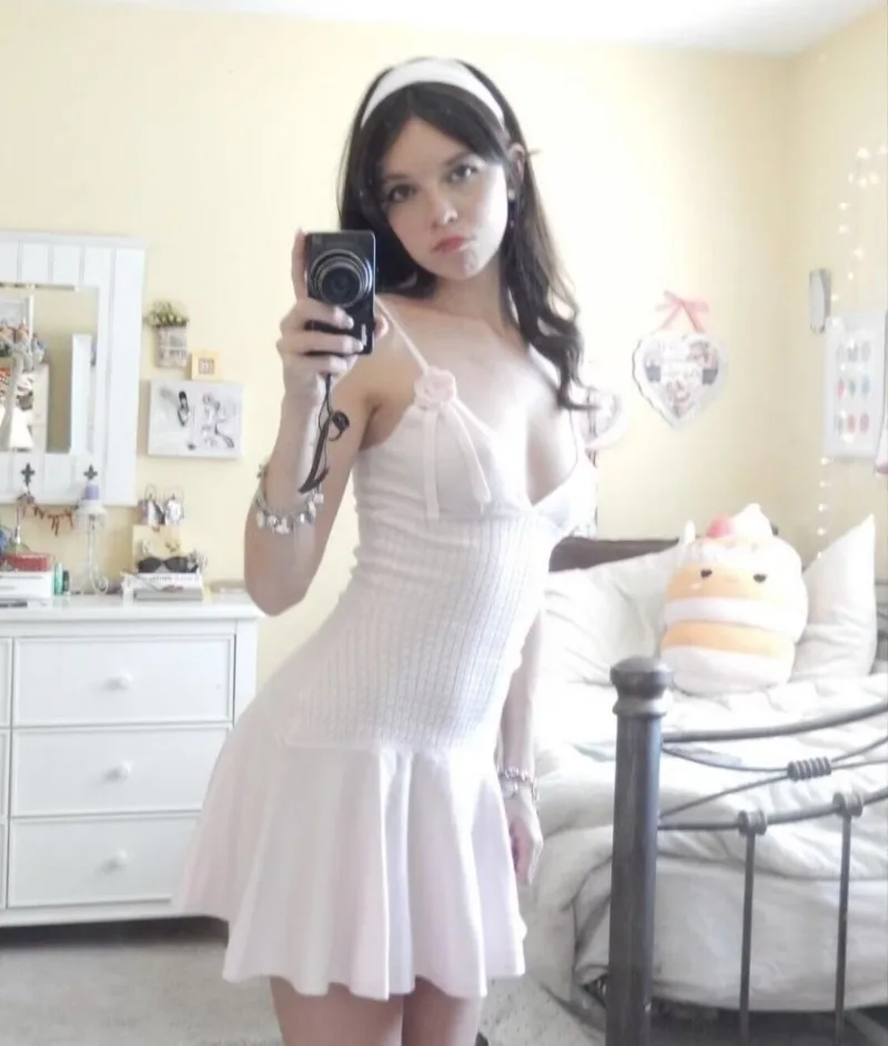 Ootddress Ruffle Knitted Dress For Women Sleeveless V Neck Slim Splice Flower Sundress Ladies Casual Fashion Y2k Solid Dress Woman