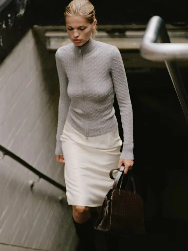 Sa96048a4c44841aea2b8ffcda9a08957j.avif.jpg Ootddress Knitted Turtleneck Zipper Cardigans Women Sweater Yellow Long Sleeve Warm Sweater Female Autumn Solid Casual Streetwear