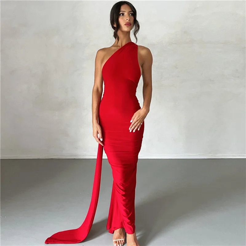 Ootddress Sexy Backless Hanging Neck Bodycon Evening Dress For Women Strapless Max Female Dress Charming Club Party Prom Dress