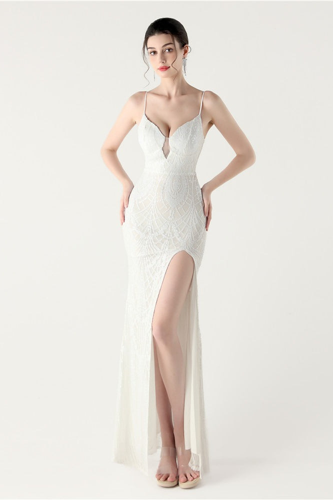 Sequin V-Neck Cross Strap Mermaid Maxi Dress