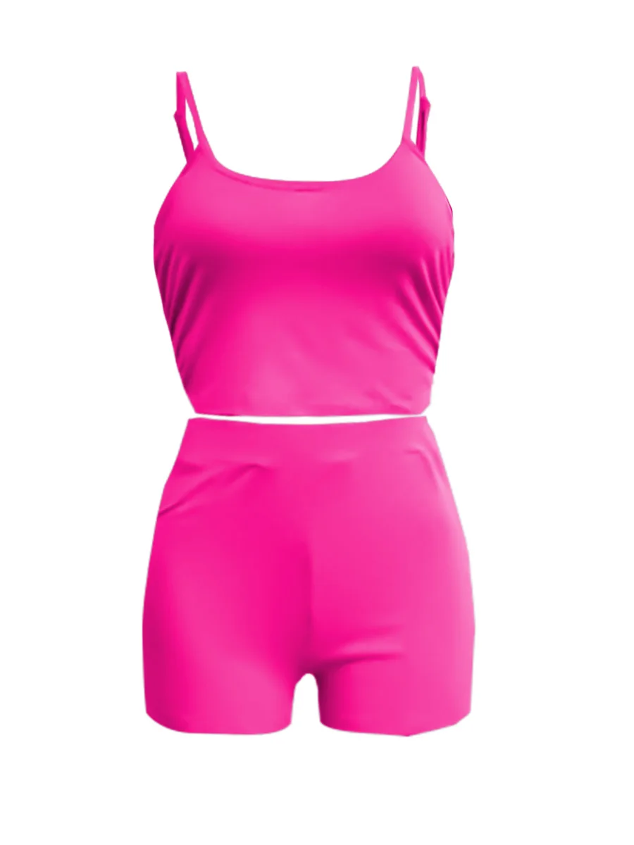 Women Chic Cami Skinny Stretchy Shorts Set Suspenders Top - Stylish and Comfortable
