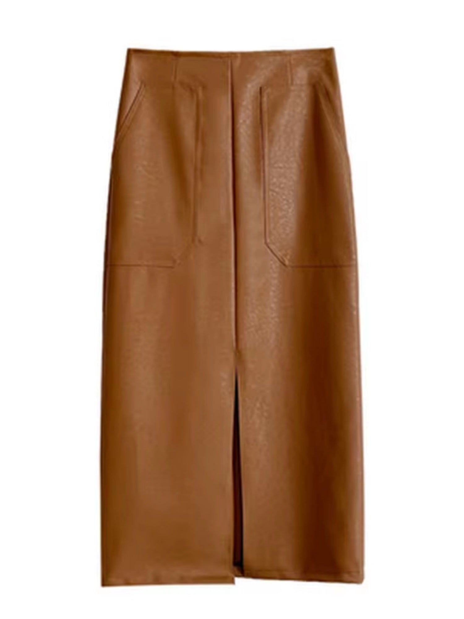 PU Leather Deep Fork Skirts