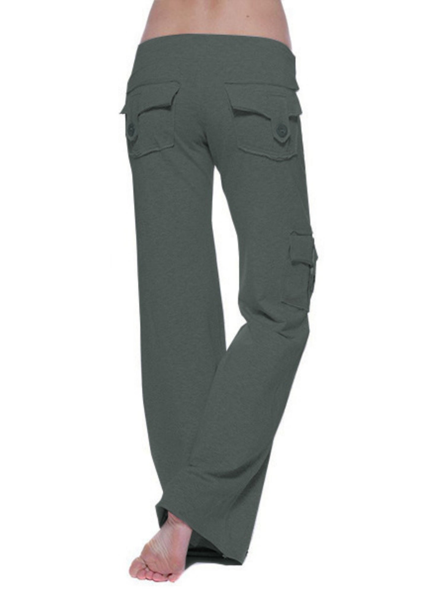 Elastic Waist Buttons Pocket Yoga Pants
