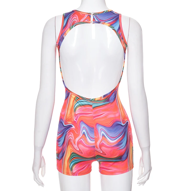 Colorful Print Romper Women Backless Sleeveless Summer Hipster Skinny Stretch Playsuit Fitness Shorts Overalls Women - Trendy and Stylish Summer Outfit 7 Colorful Print Romper Women Backless Sleeveless Summer Hipster Skinny Stretch Playsuit Fitness Shorts Overalls Women - Trendy and Stylish Summer Outfit