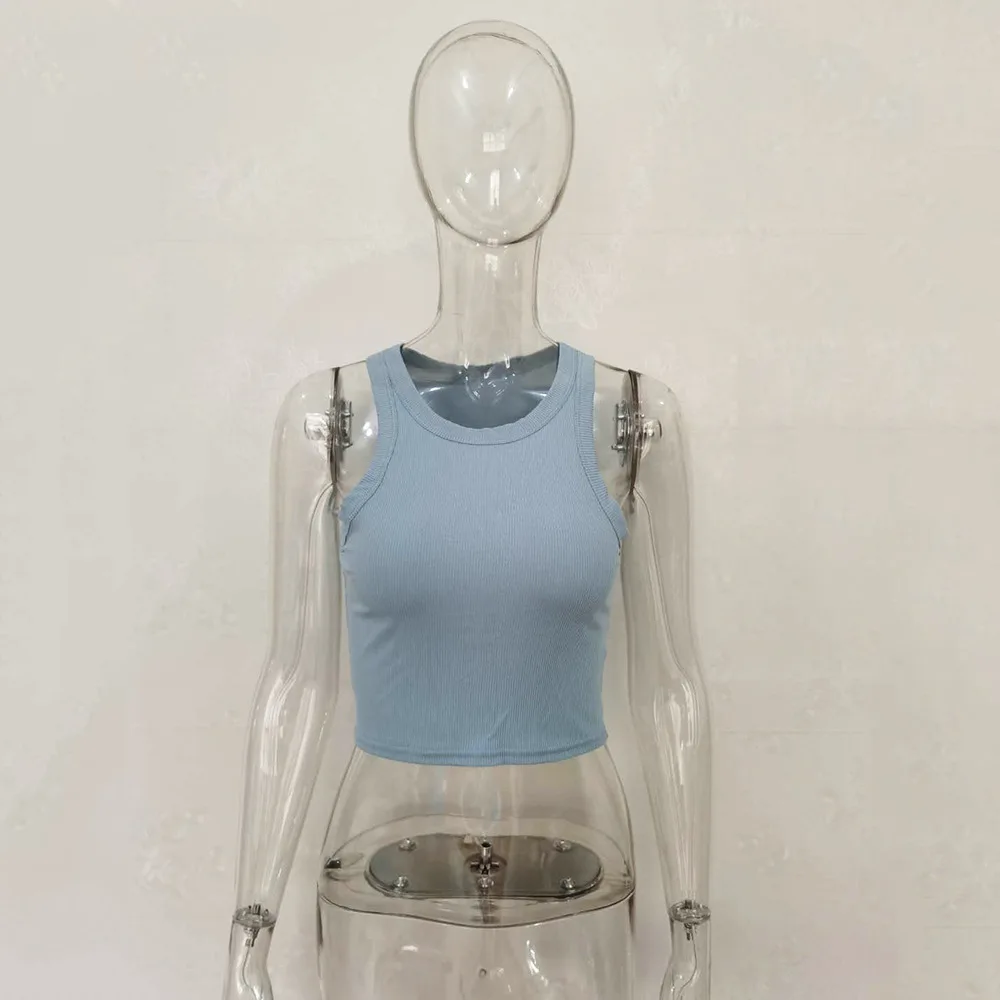 Ootddress Summer Cotton Sleeveless Vest For Women White Top Knit Ribbed Casual Tank Tops Female High Streetwear Cropped Top Camis