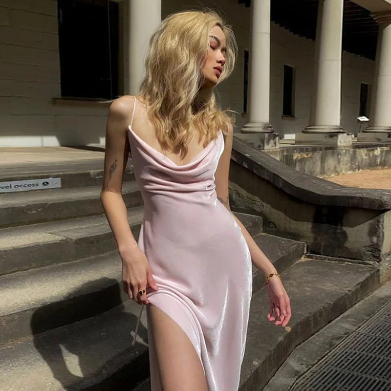 Ootddress Pink Y2K Dress Up Party Spaghetti Strap Sexy Split Out Solid Straight Sliver Summer Dress Female Elegant Pajamas 2025 New 23 Ootddress Pink Y2K Dress Up Party Spaghetti Strap Sexy Split Out Solid Straight Sliver Summer Dress Female Elegant Pajamas 2025 New