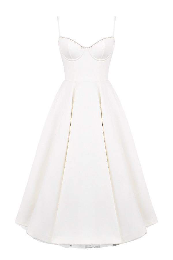 Lace Trim Sweetheart Corset Bodice Tulle Petticoat Fit and Flare Midi Dress