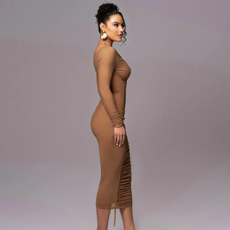 Ootddress White Mesh Off-Shoulder Maxi Dress Female Long Sleeve Patchwork Fashion Contrast Summer Backless Ladies Party Long Dress