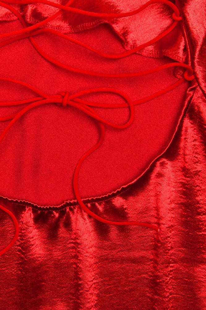 Gathered Bust Satin Panel Spaghetti Strap Cami Mini Dress