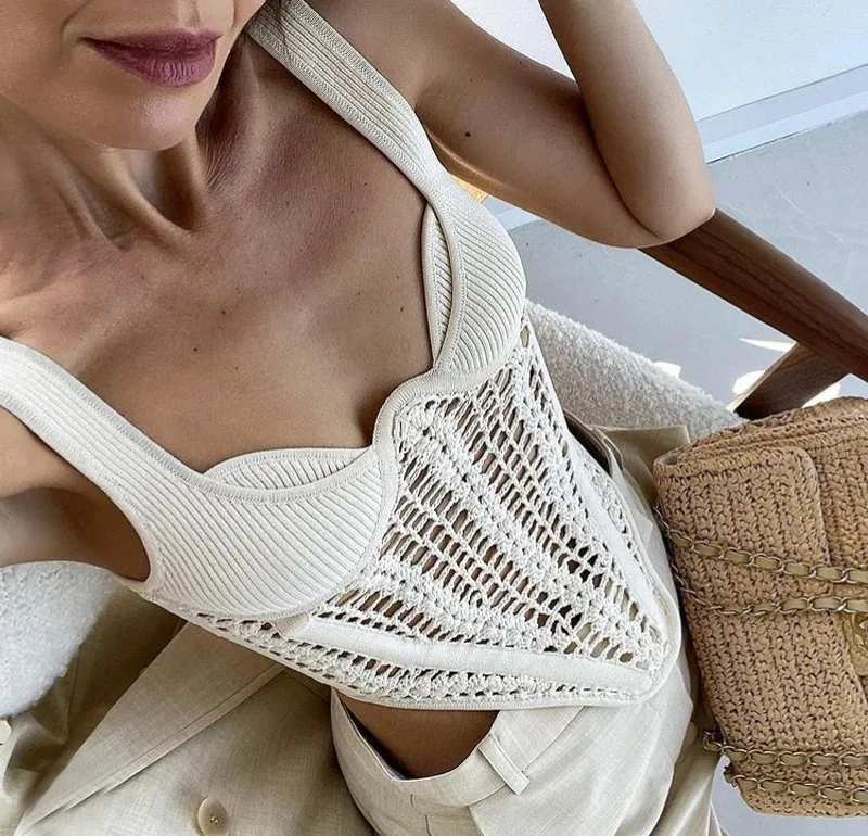 Ootddress Fishbone Waist Crocheted Knitted Crop Tops Women Vest Tee 2025 Summer Sexy Sleeveless Hollow Out Y2K Tops Corset Top