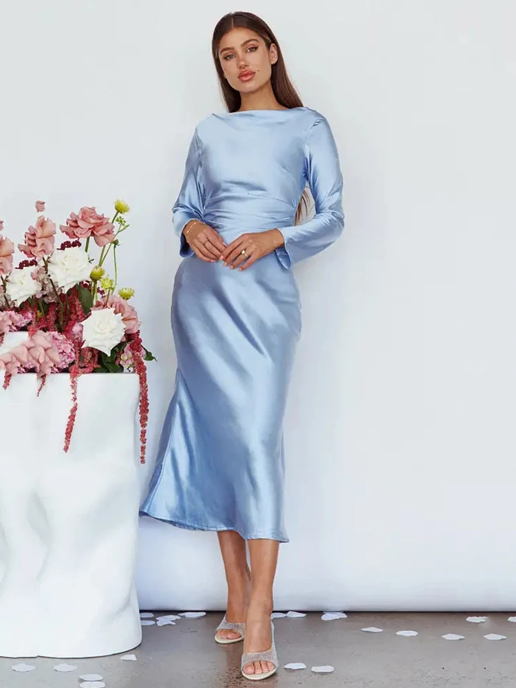 Bodycon Long Sleeve Women's Dress Party Club Evening Dress Female Slim Fit Round Neck Solid Long Dress Autumn New 2025