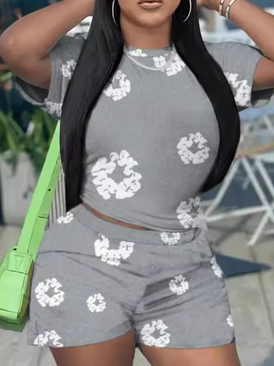 Round Neck Floral Print Shorts Set 2025 New In Flower Print Short Sleeve Two Piece Pants Set Daily Matching Suit for Women - Floral Print Two Piece Pants Set 8 Round Neck Floral Print Shorts Set 2025 New In Flower Print Short Sleeve Two Piece Pants Set Daily Matching Suit for Women - Floral Print Two Piece Pants Set