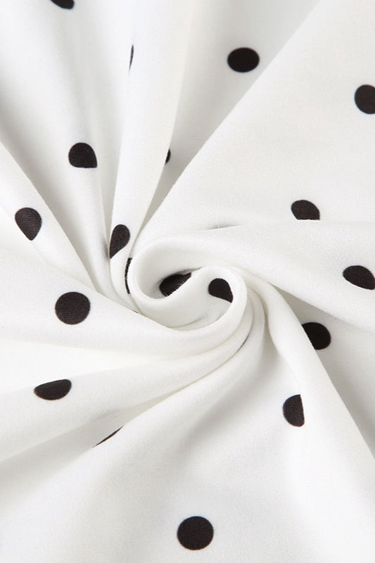 Polka Dot Lace Trim Deep V-Neck Bow Spaghetti Strap Slip Midi Dress