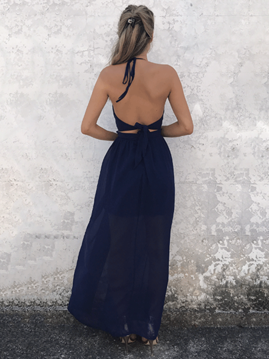 Halter Floral Chiffon Maxi Dress - Cutout Split Gown - Summer Beach Vacation 2026