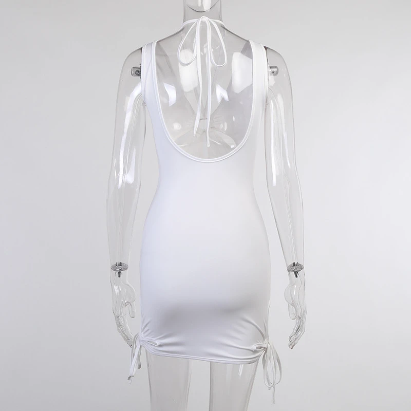 Ootddress White Hollow Out Mini Dresses Summer Sexy Bodycon Backless Party Dress Skinny Sleeveless Night Club Beach Dress