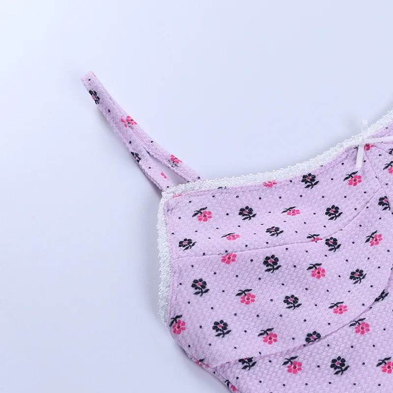 Ootddress Sexy Lace Strawberry Printed Y2K Camisole Women Tank Tops Summer Mini Backless Crop Top Fashion High Streetwear E-Girl