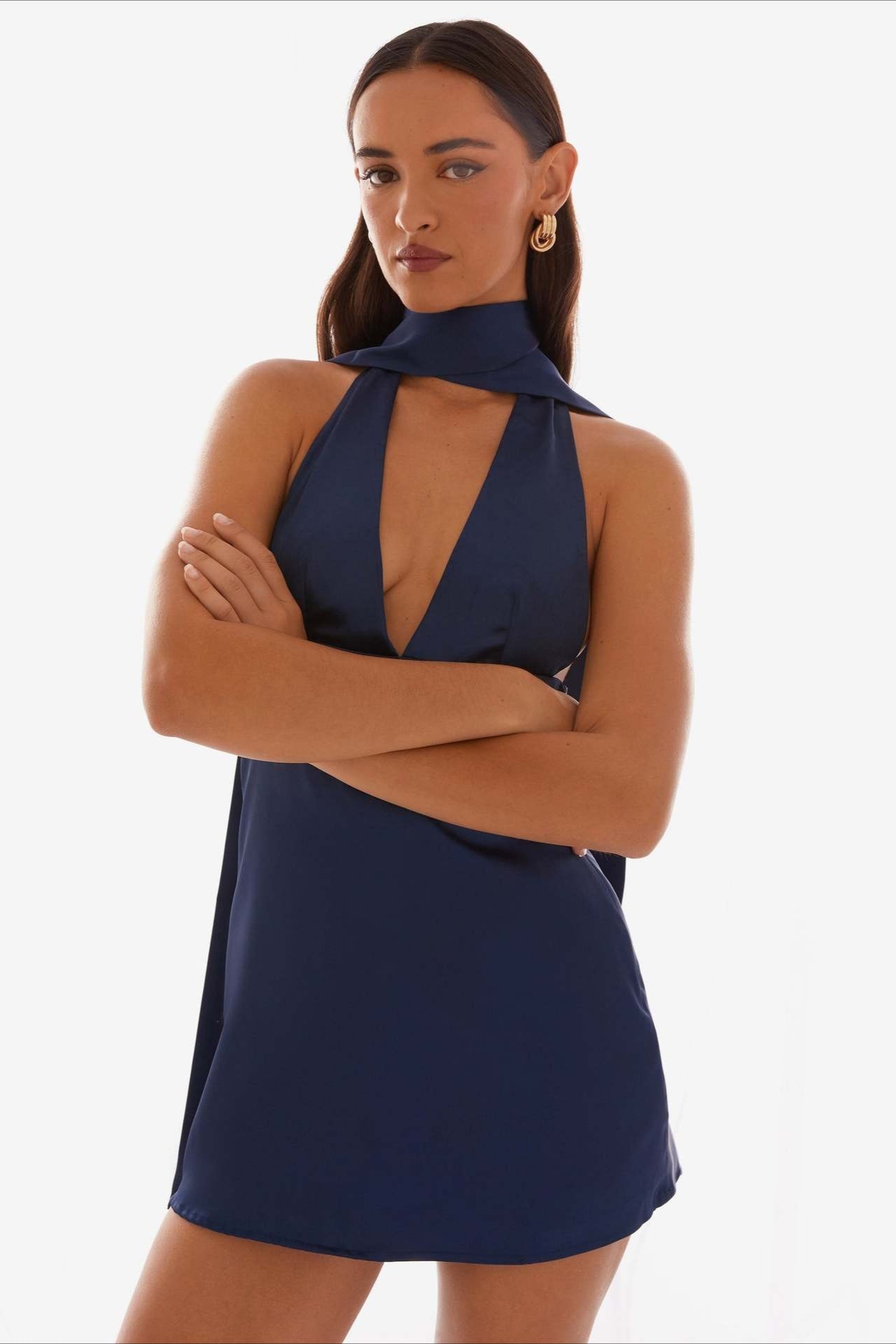 Deep V Backless Ribbon Dress