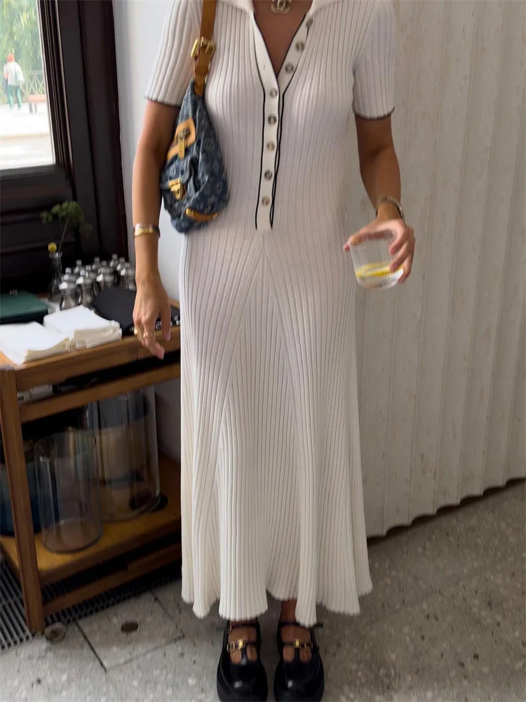 Ootddress Knitted Rib Slim Maxi Dresses For Women High Waist Casual Loose Dress Women's Autumn Elegant Temperament Long Dress Femme