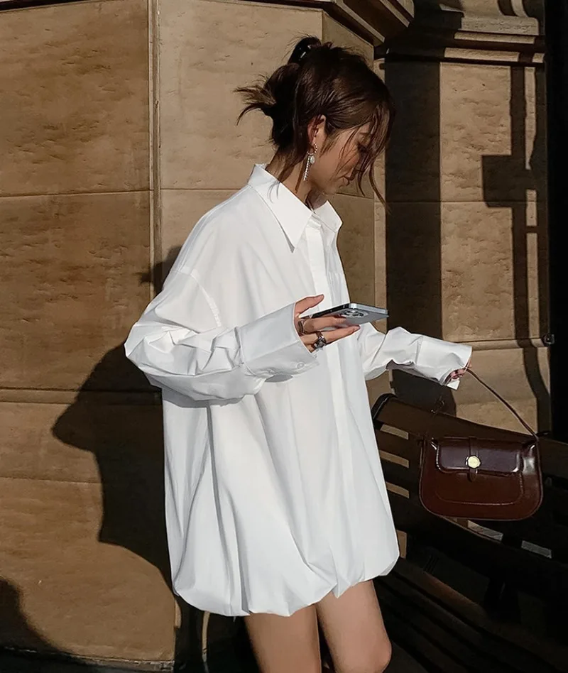 Ootddress Oversized Shirts Dress Women 2025 New Fashion Baggy Turn Collar Cover-up Femme Casual Loose Holiday Beach Dresses Womens