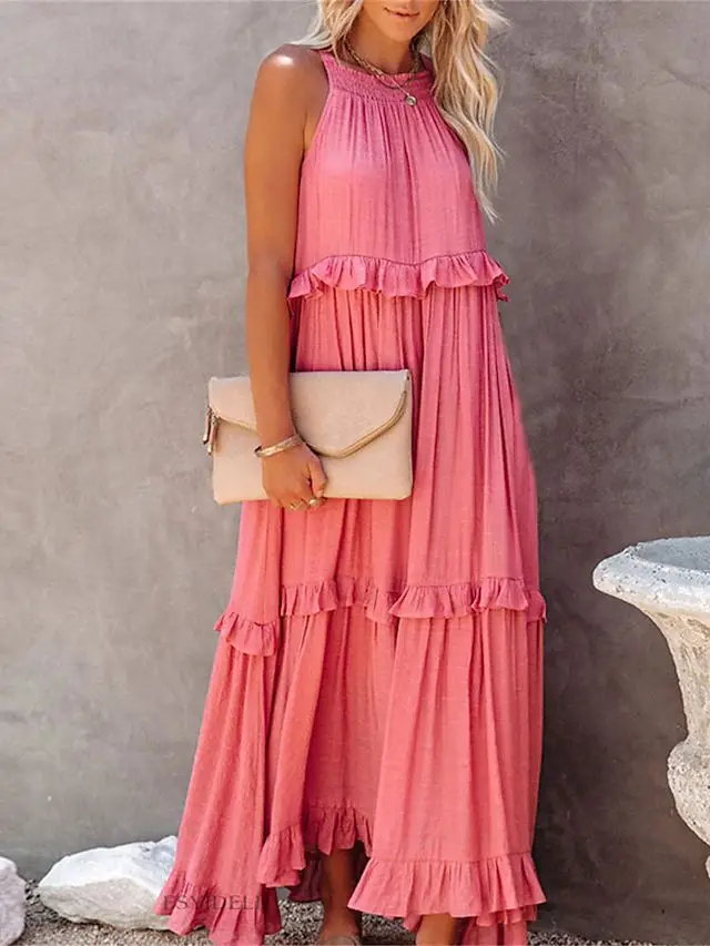 Summer Vacation Style Halter Neck Long Dresses Women Fashion Backless Leace-up Loose Ruffles Beach Dress Elegant Ladies Vestidos 10 Summer Vacation Style Halter Neck Long Dresses Women Fashion Backless Leace-up Loose Ruffles Beach Dress Elegant Ladies Vestidos