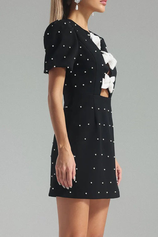 Black Bow Detail Paneled Mini Dress